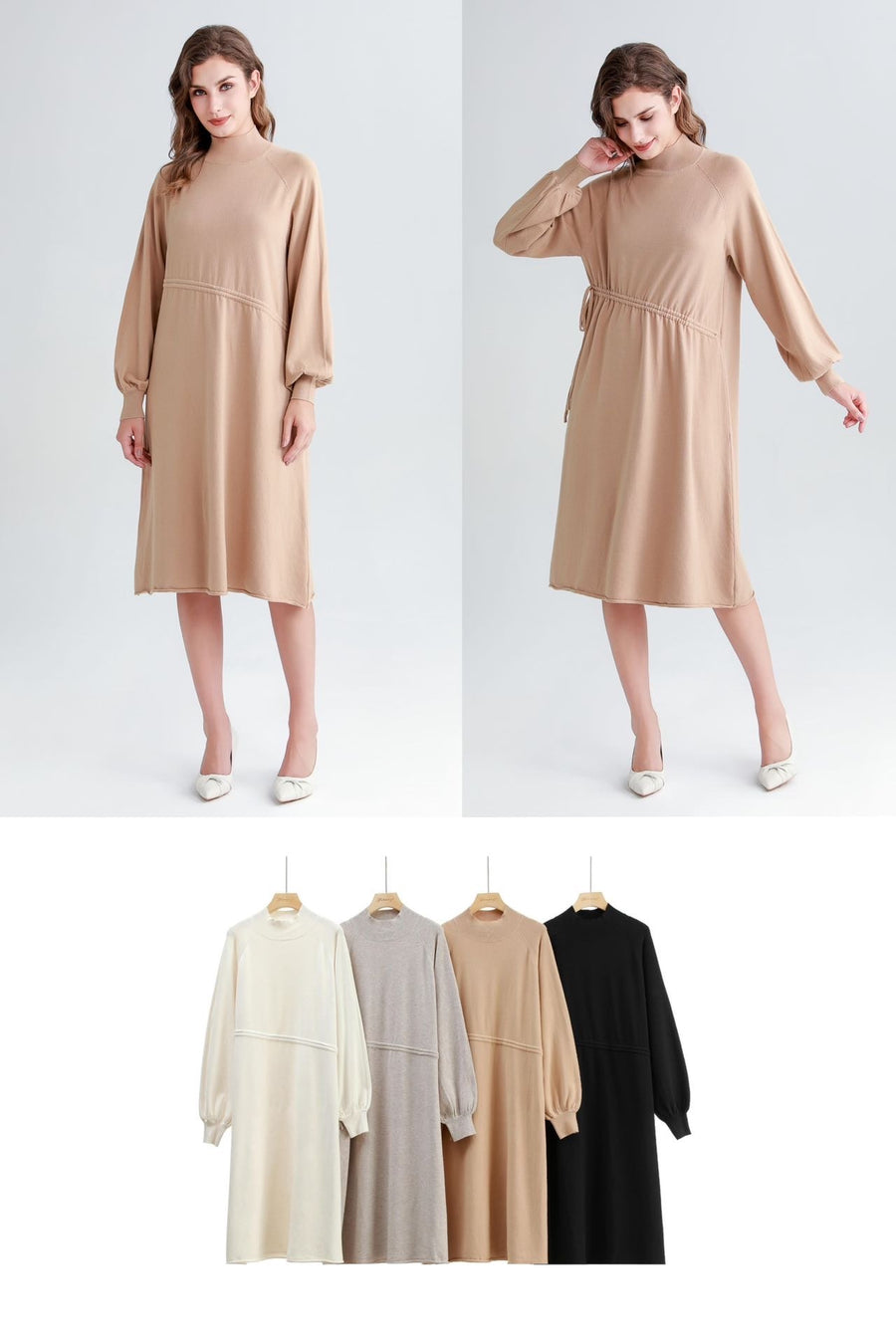 Soft Knit Dress With Raglan Sleeves And Ruching Across