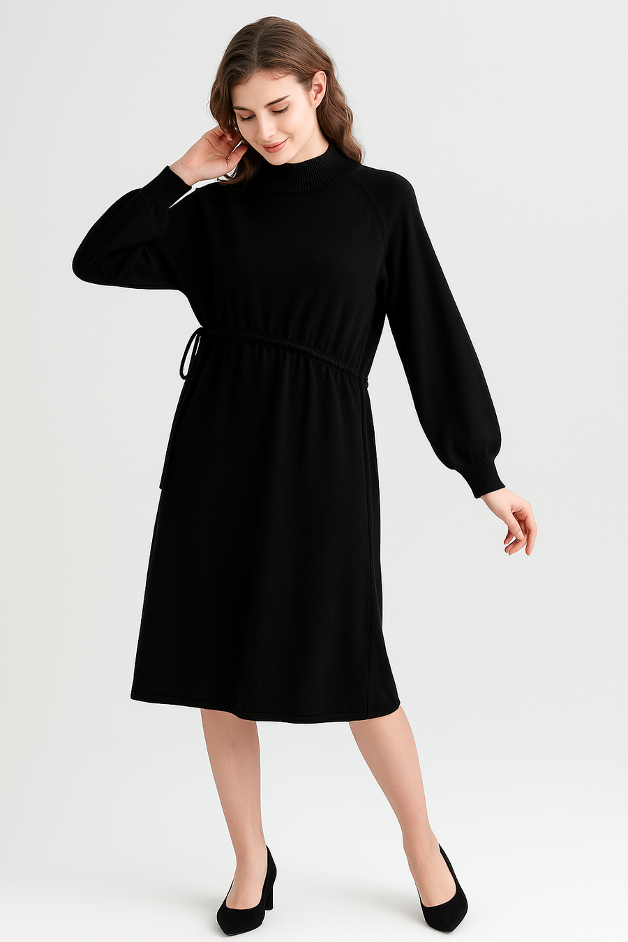 Soft Knit Dress With Raglan Sleeves And Ruching Across