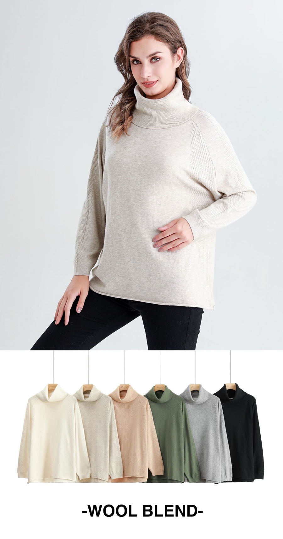 Wool Blend Soft Knit Roll Neck Jumper With Raglan Sleeves And Cable Knitting