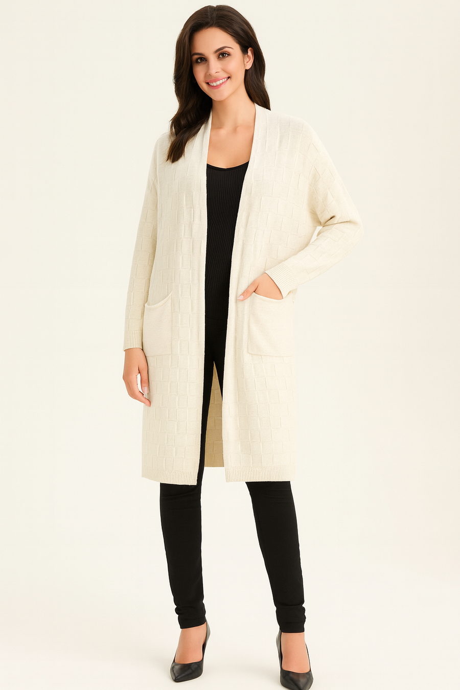 special checkered soft knit design cardigan with pockets