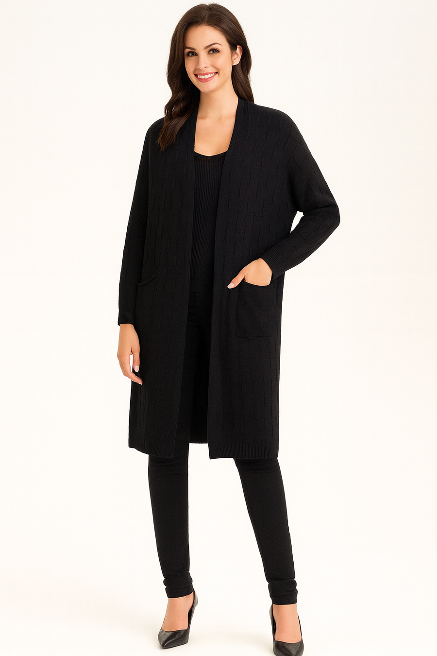 special checkered soft knit design cardigan with pockets