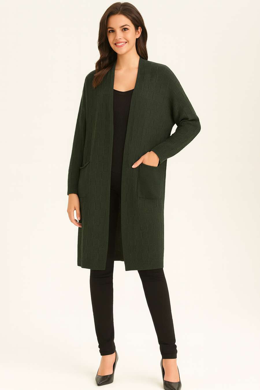 special checkered soft knit design cardigan with pockets