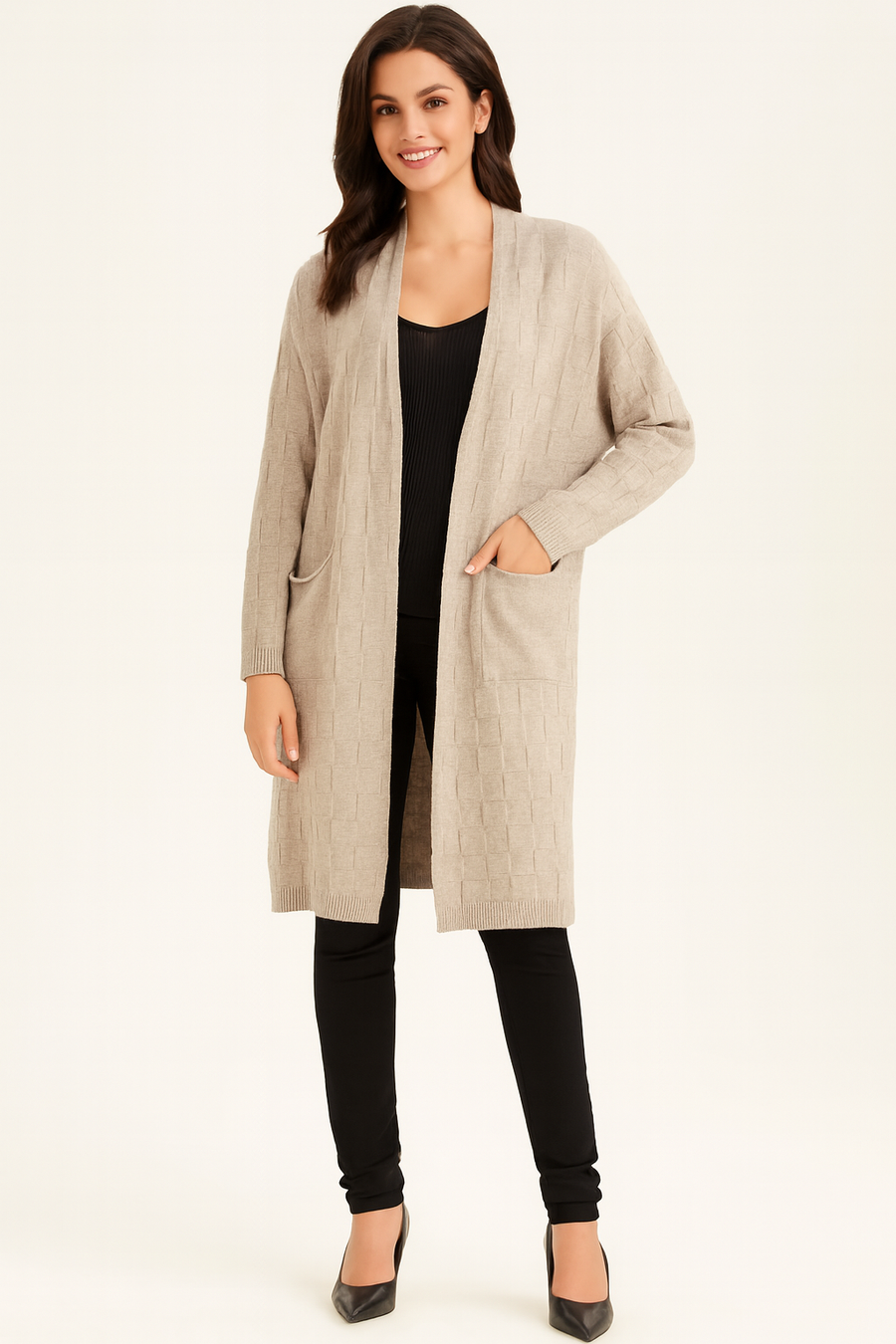 special checkered soft knit design cardigan with pockets