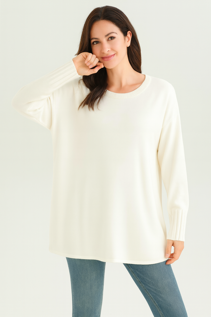 SOFT KNIT JUMPER WITH RIBBED SLEEVE CUFFS