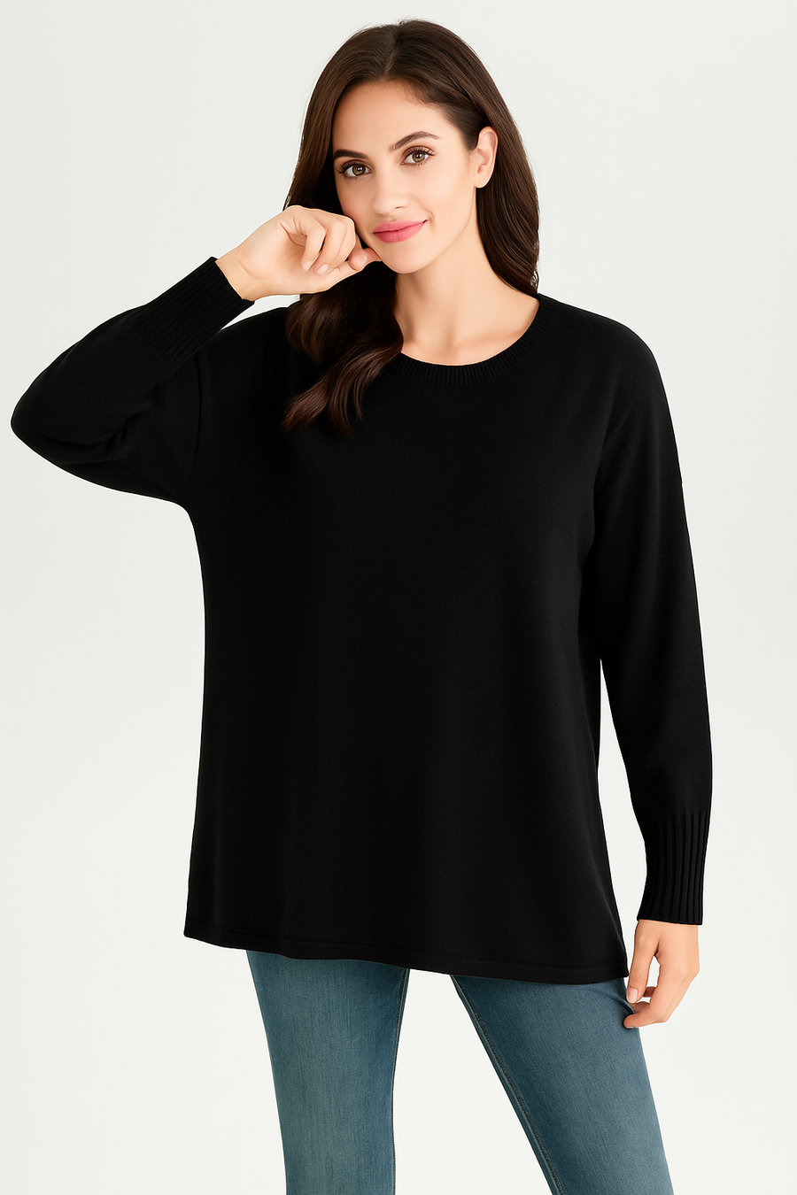 SOFT KNIT JUMPER WITH RIBBED SLEEVE CUFFS