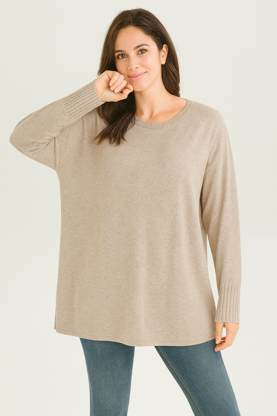 SOFT KNIT JUMPER WITH RIBBED SLEEVE CUFFS