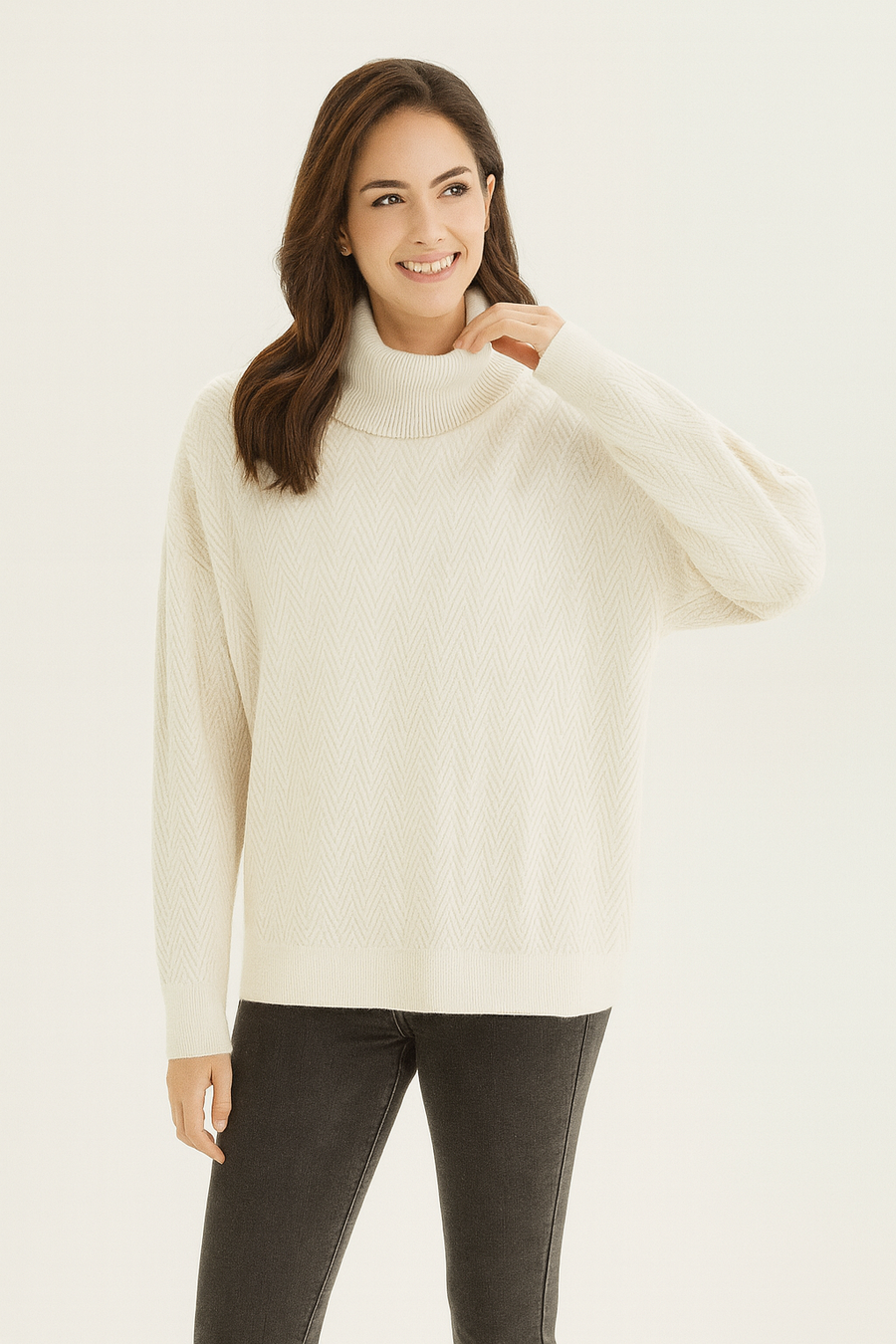 SOFT KNIT CHEVRON DESIGN ROLL NECK JUMPER