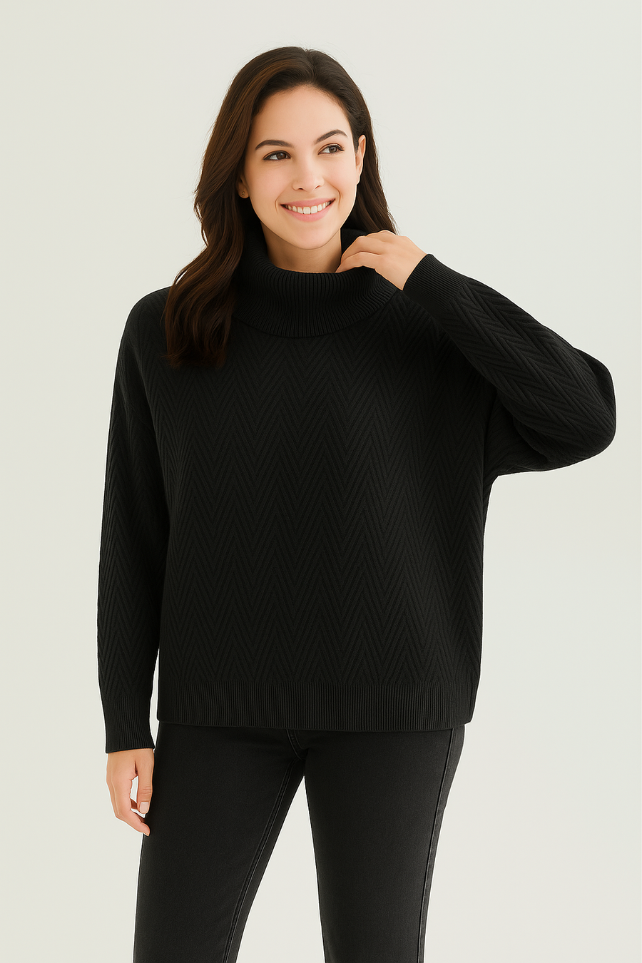 SOFT KNIT CHEVRON DESIGN ROLL NECK JUMPER