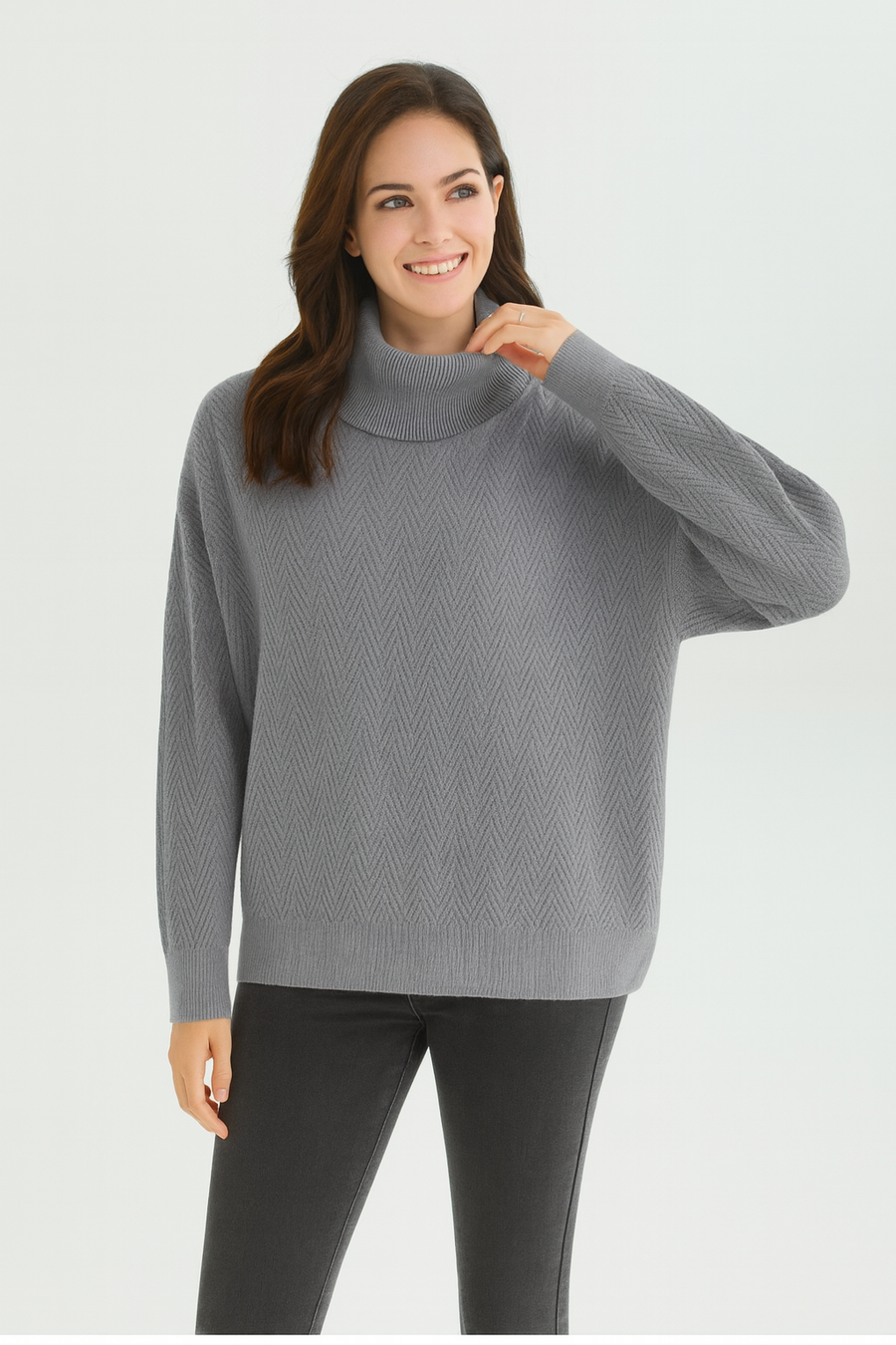 SOFT KNIT CHEVRON DESIGN ROLL NECK JUMPER