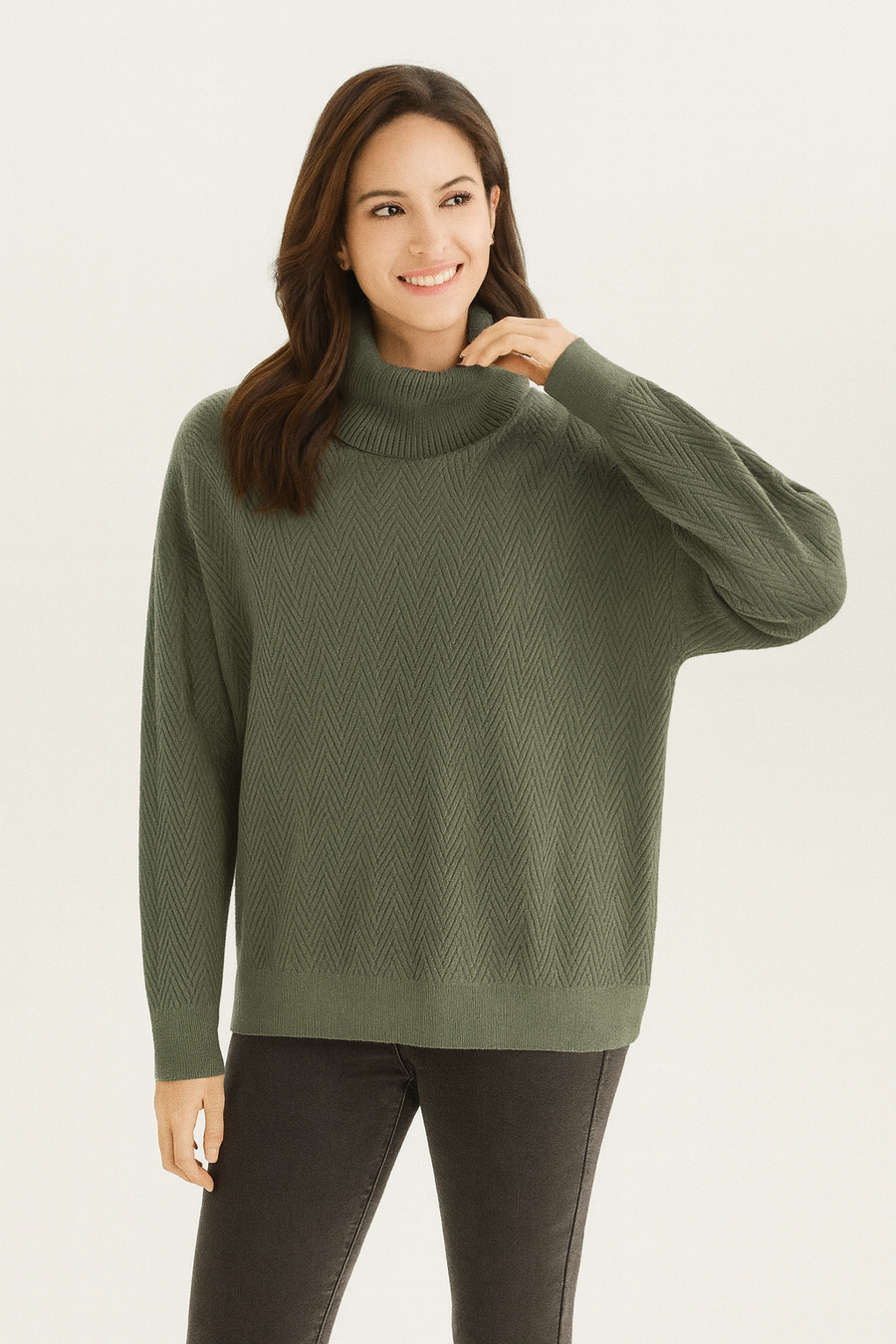 SOFT KNIT CHEVRON DESIGN ROLL NECK JUMPER