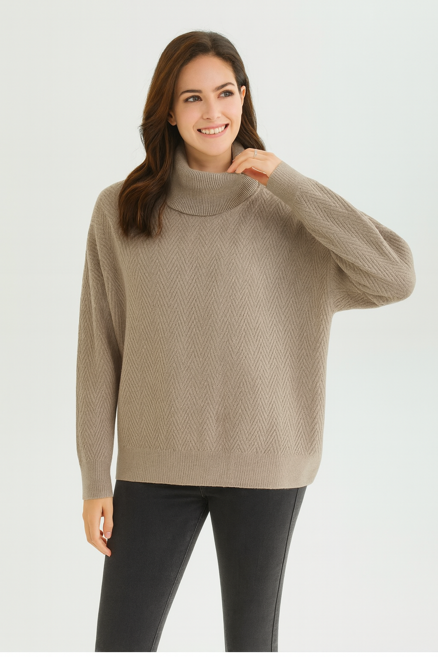 SOFT KNIT CHEVRON DESIGN ROLL NECK JUMPER