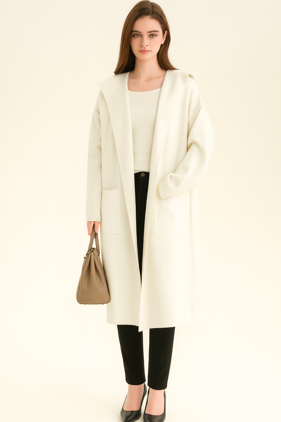 HEAVY KNIT HOODED COATIGAN WITH POCKETS