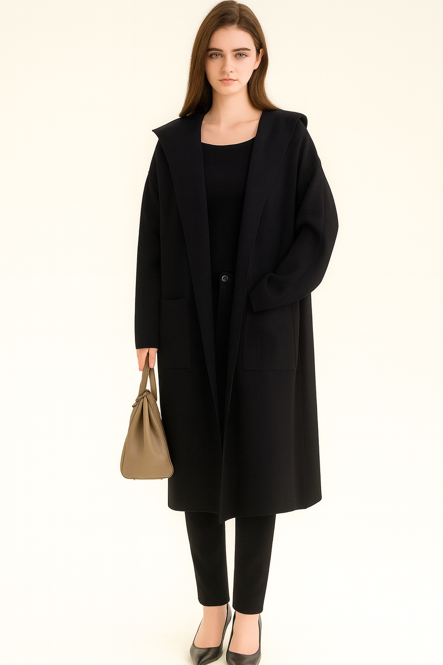 HEAVY KNIT HOODED COATIGAN WITH POCKETS