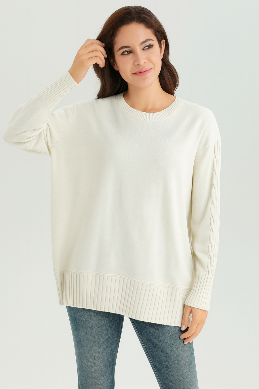 SOFT KNIT LOOSE FIT JUMPER WITH CABLE KNIT DETAILS
