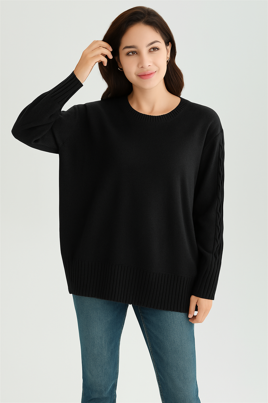 SOFT KNIT LOOSE FIT JUMPER WITH CABLE KNIT DETAILS