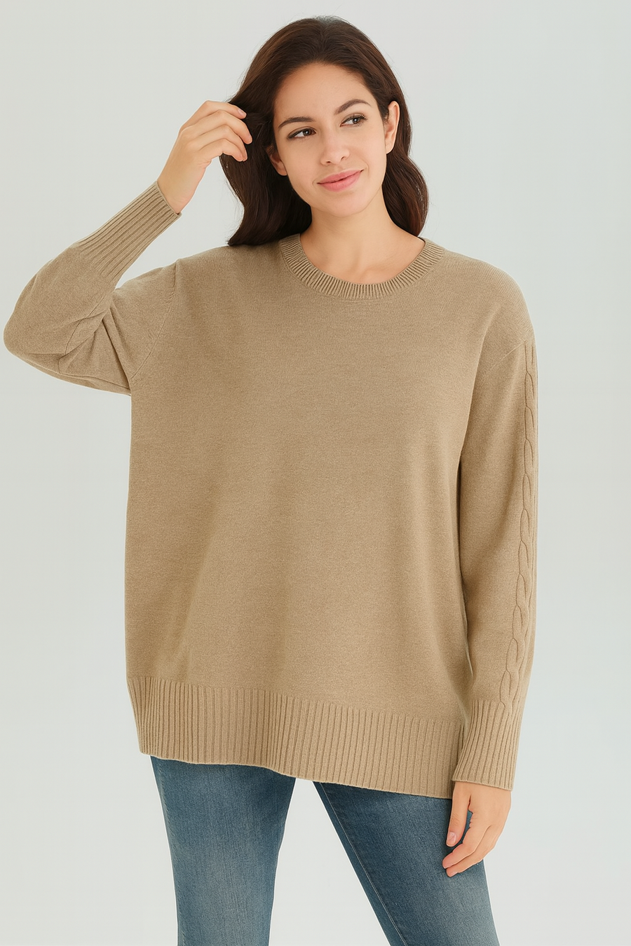 SOFT KNIT LOOSE FIT JUMPER WITH CABLE KNIT DETAILS