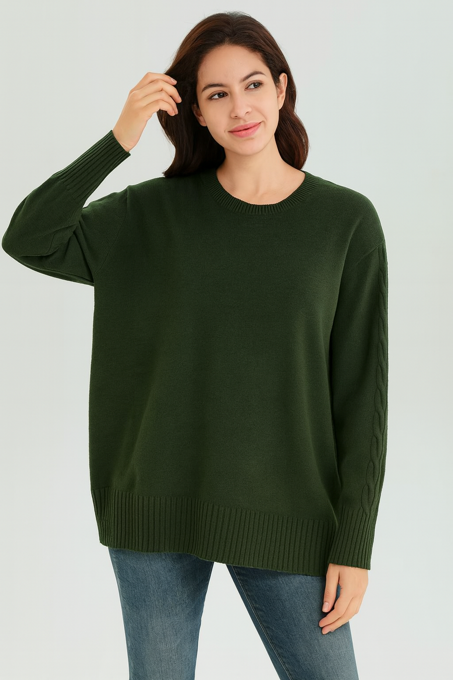 SOFT KNIT LOOSE FIT JUMPER WITH CABLE KNIT DETAILS