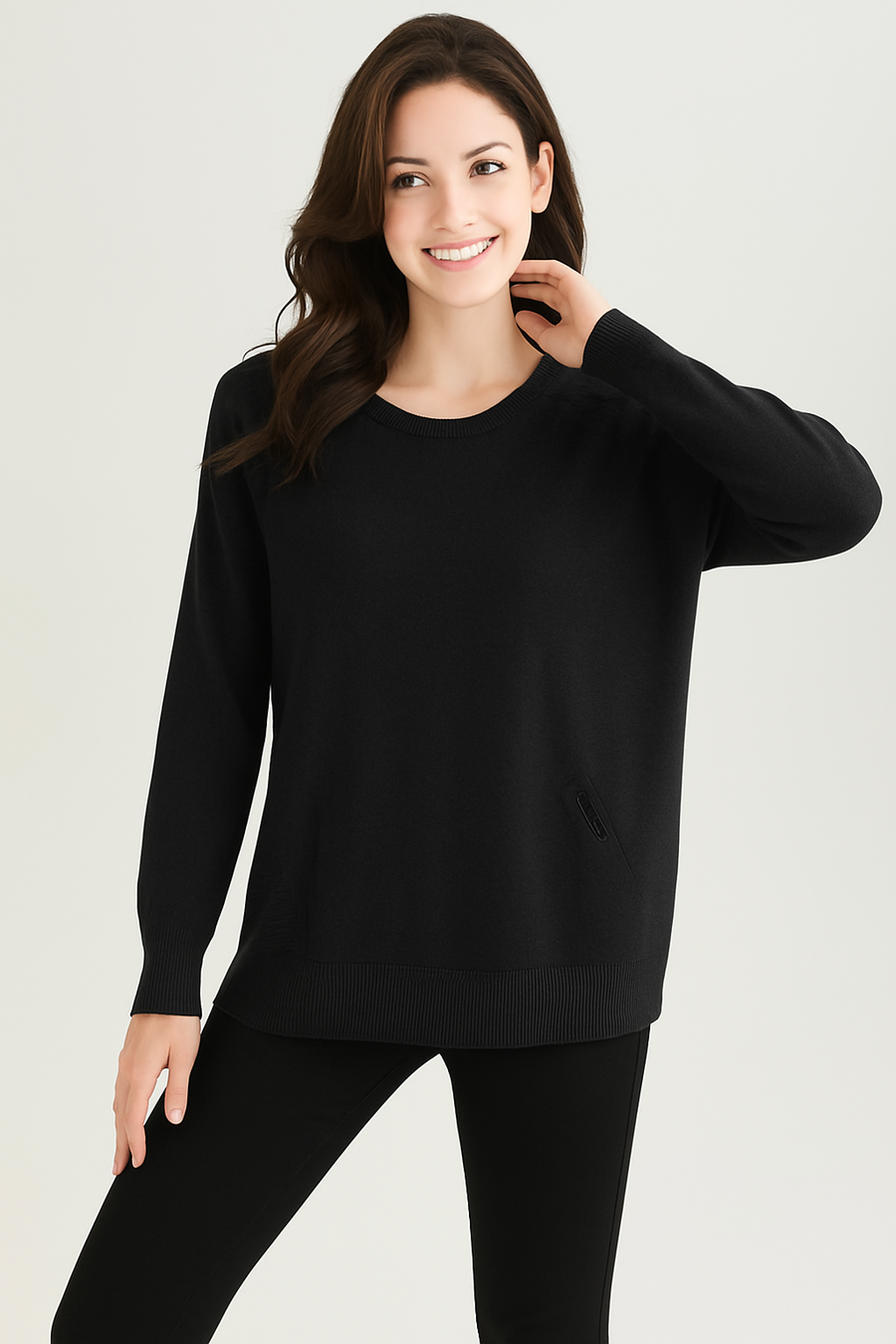SOFT KNIT JUMPER WITH POCKETS, DECORATIVE BUTTONS AND EMBOSSED LINES DESIGN
