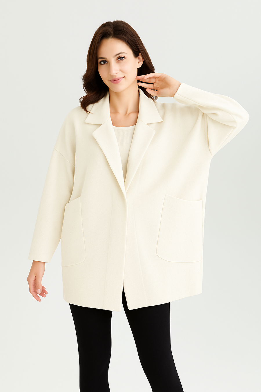 OVERSIZED HEAVY KNIT COAT WITH DEEP POCKETS
