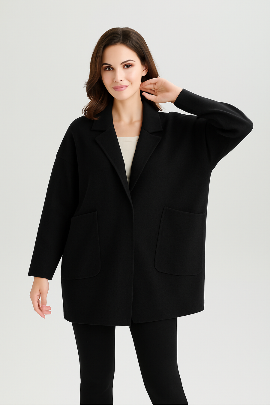 OVERSIZED HEAVY KNIT COAT WITH DEEP POCKETS