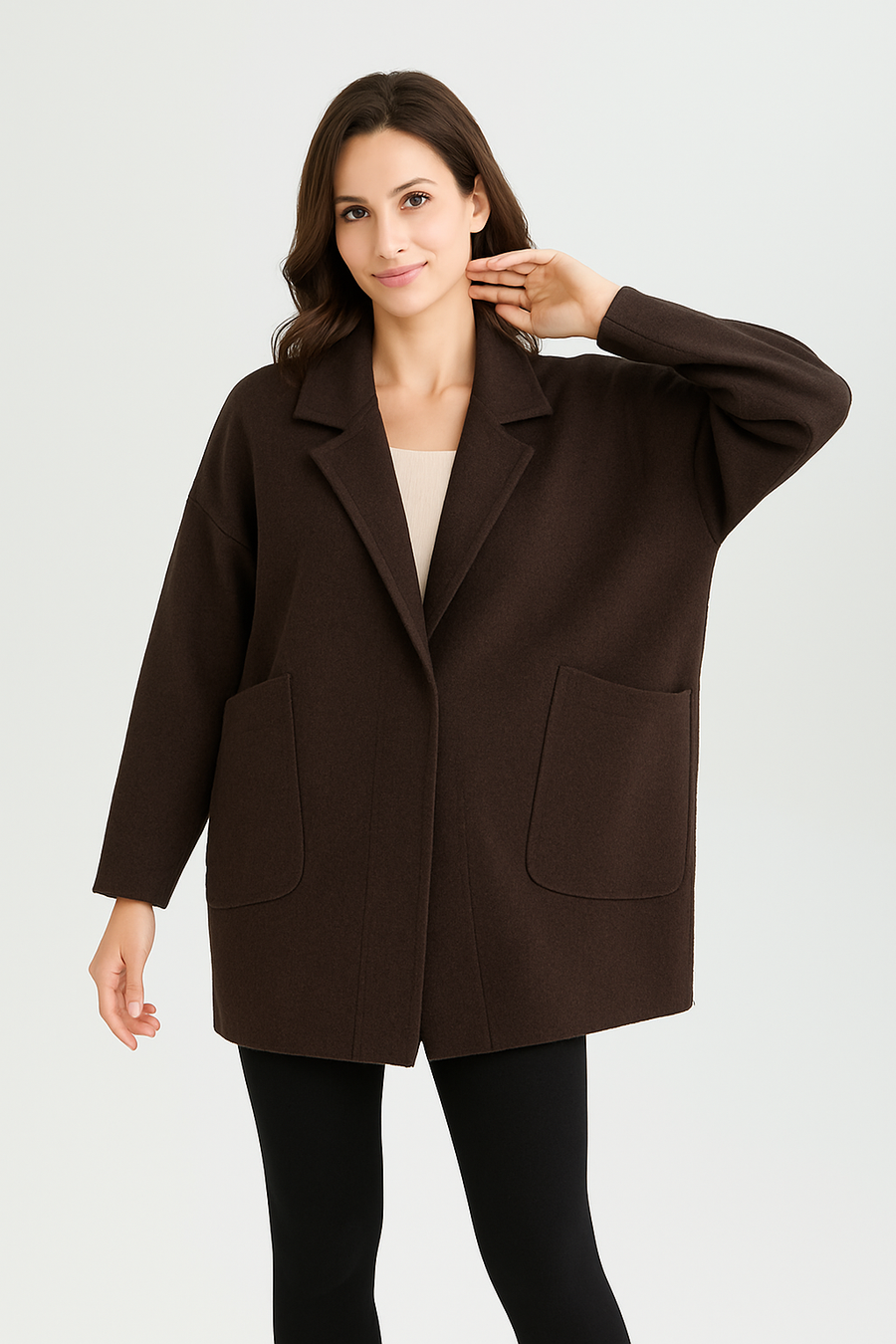 OVERSIZED HEAVY KNIT COAT WITH DEEP POCKETS