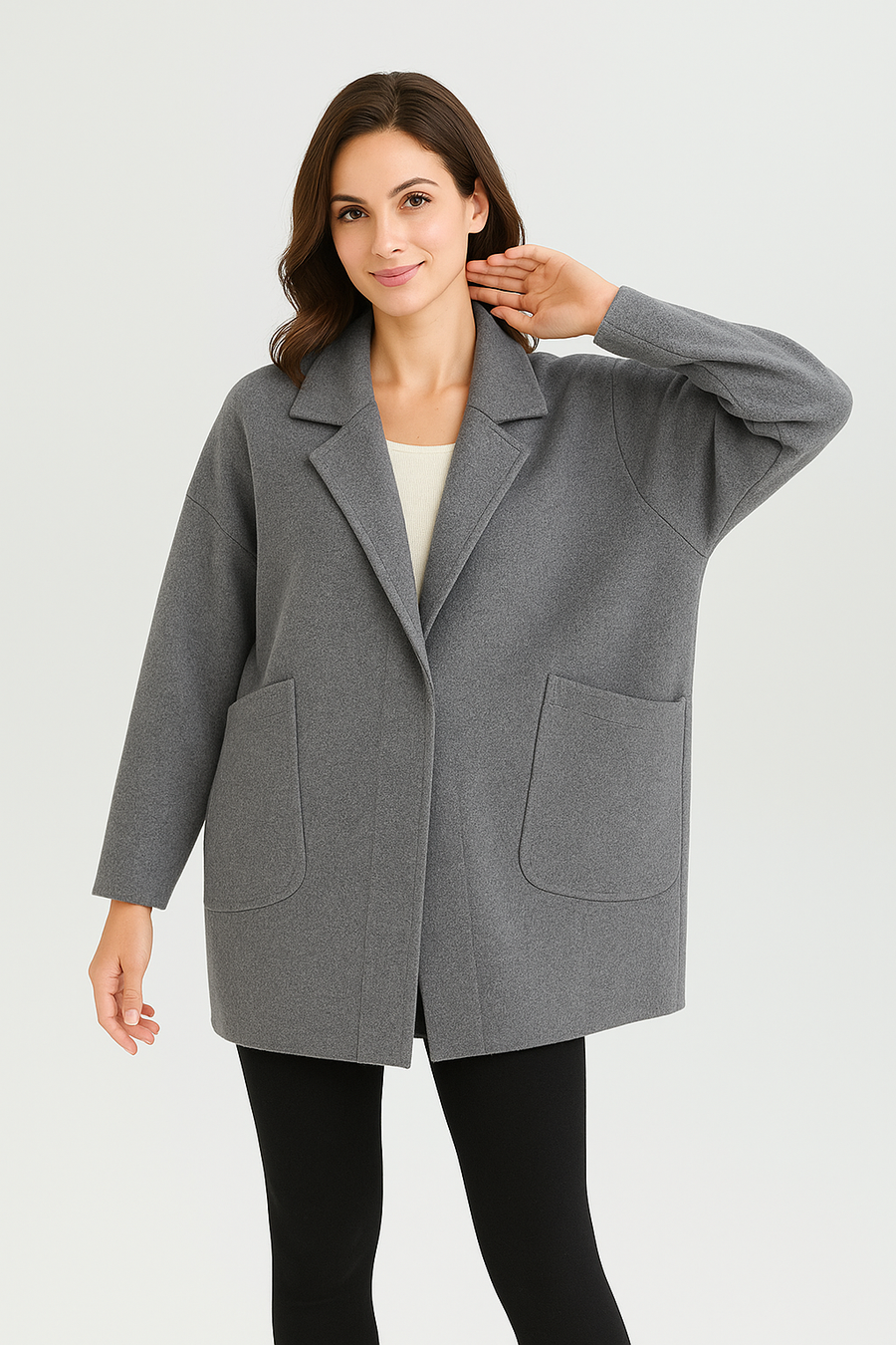 OVERSIZED HEAVY KNIT COAT WITH DEEP POCKETS