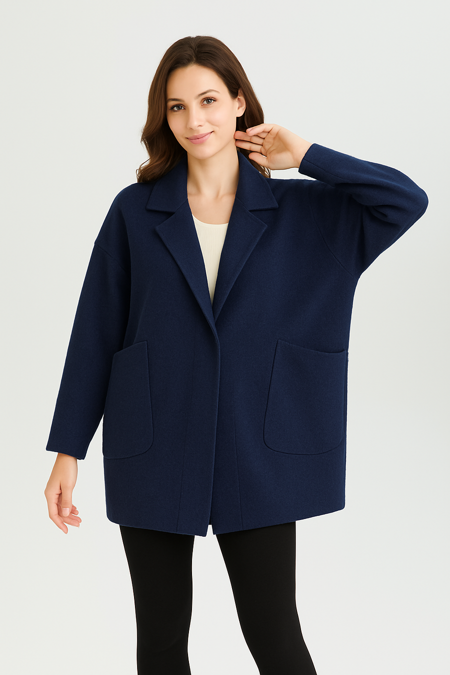 OVERSIZED HEAVY KNIT COAT WITH DEEP POCKETS