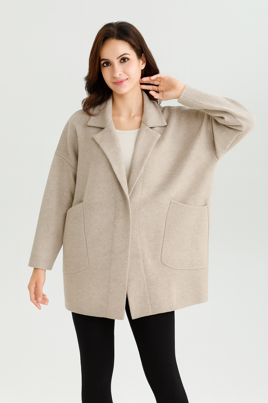 OVERSIZED HEAVY KNIT COAT WITH DEEP POCKETS
