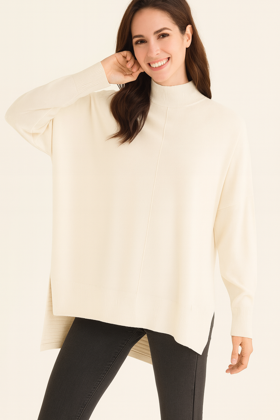 SOFT KNIT JUMPER WITH DROPPED RIBBED BACK