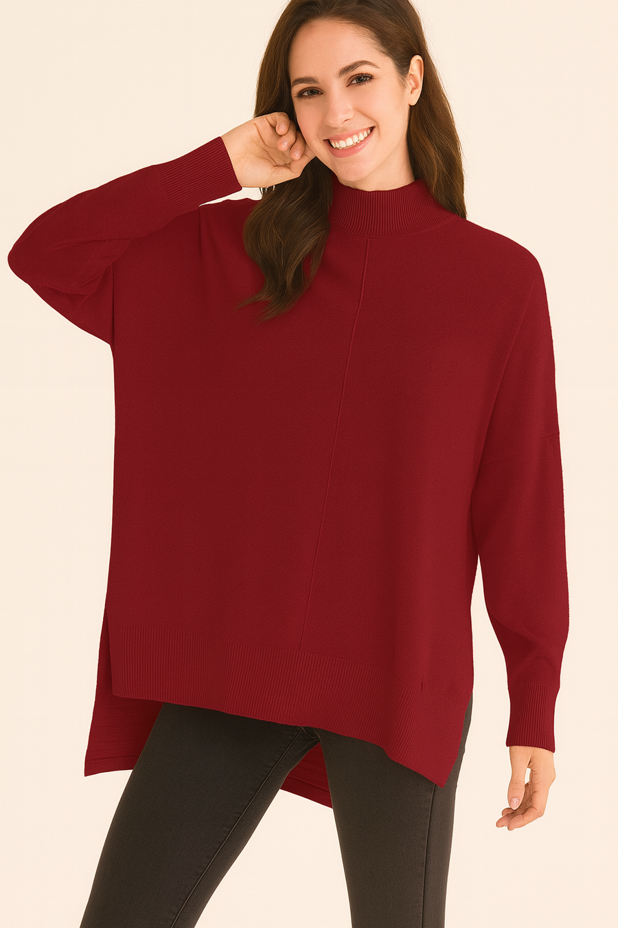 SOFT KNIT JUMPER WITH DROPPED RIBBED BACK