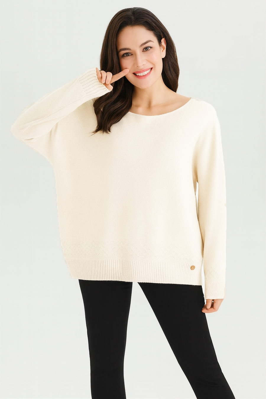 SOFT KNIT JUMPER WITH CHEVRON HEM DESIGN