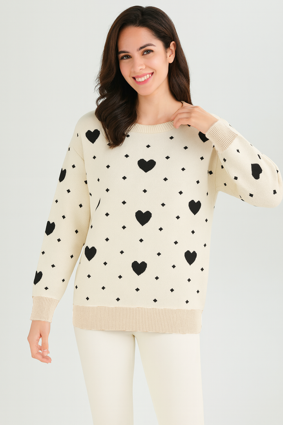 KNITTED JUMPER WITH HEARTS DESIGN