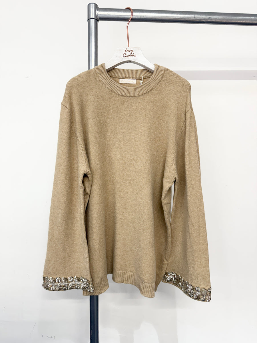 Soft Knit Jumper With Embellished Sleeve Ends