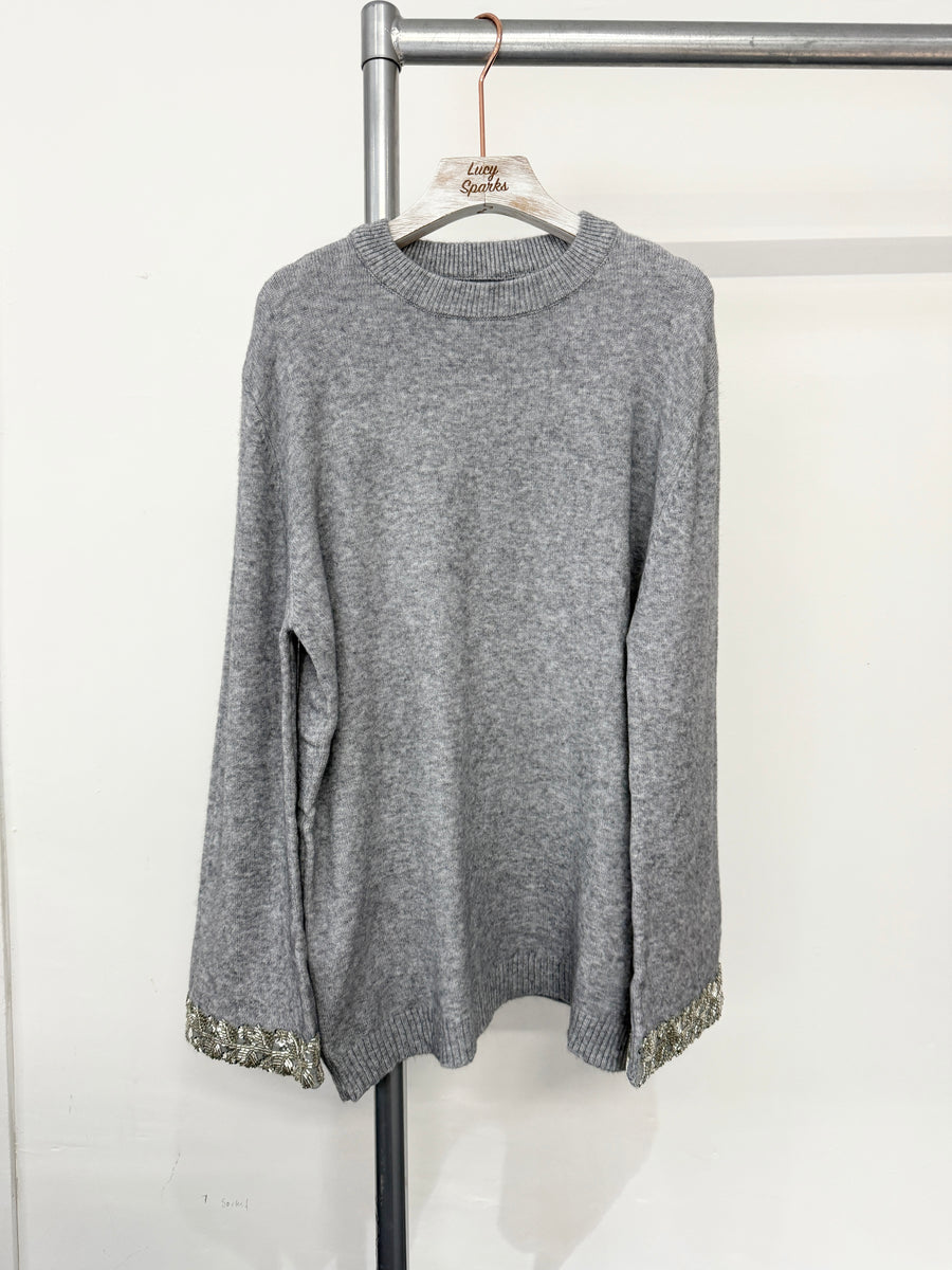 Soft Knit Jumper With Embellished Sleeve Ends