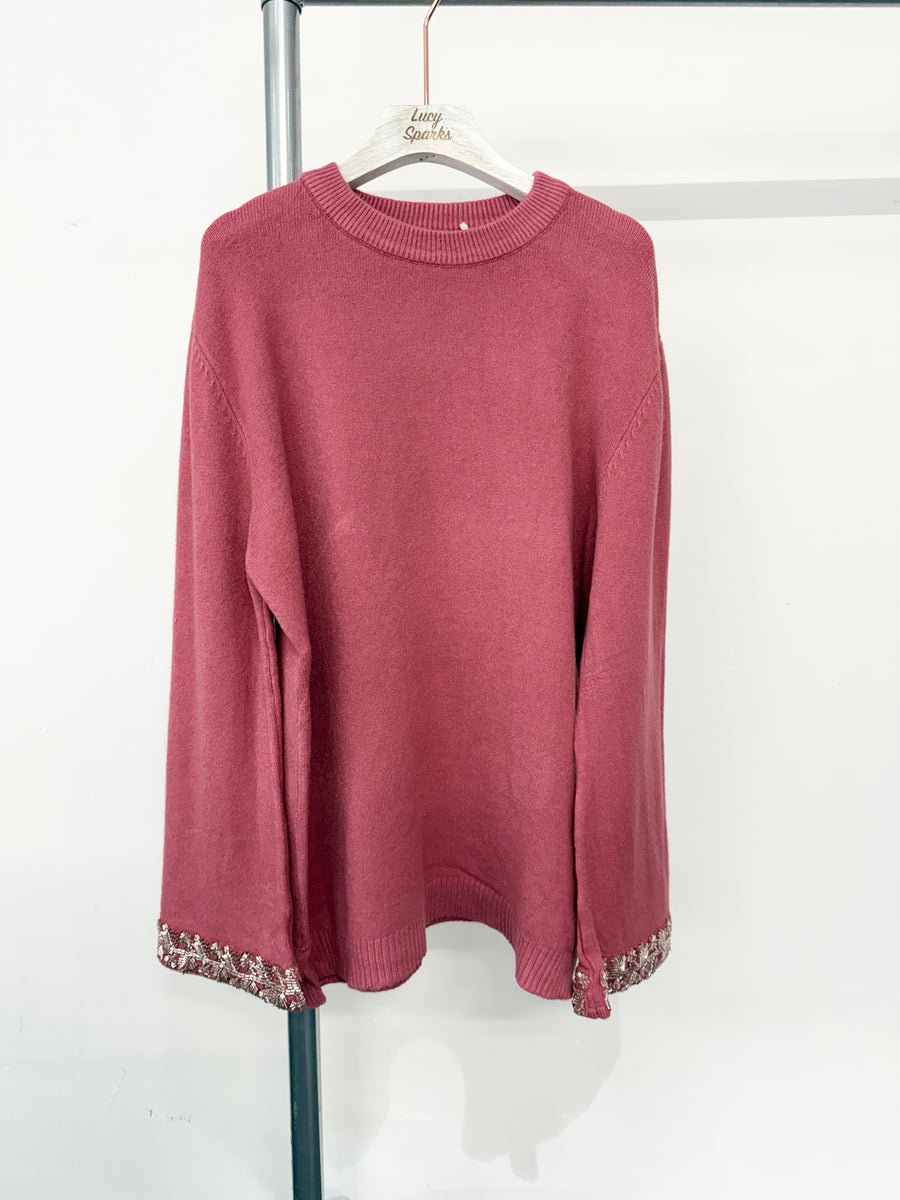 Soft Knit Jumper With Embellished Sleeve Ends