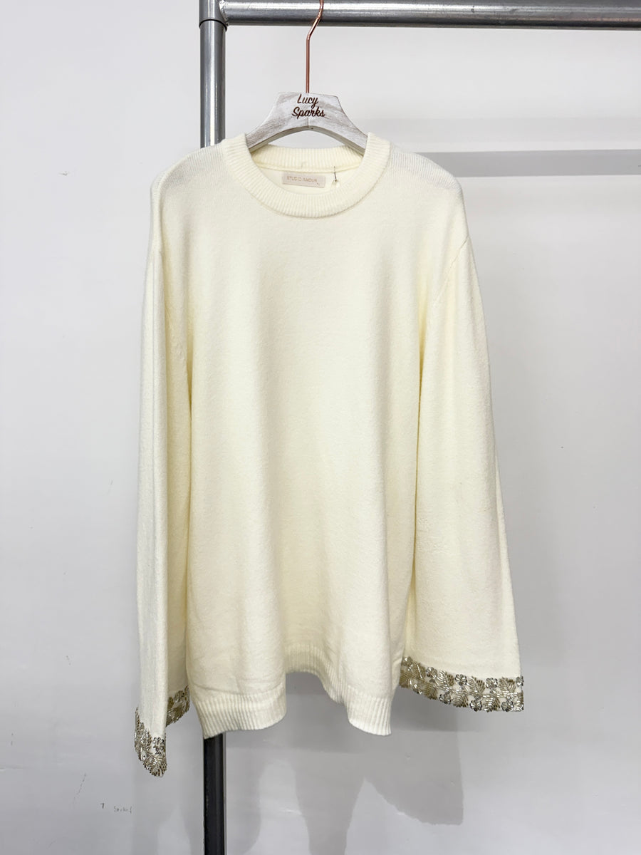 Soft Knit Jumper With Embellished Sleeve Ends