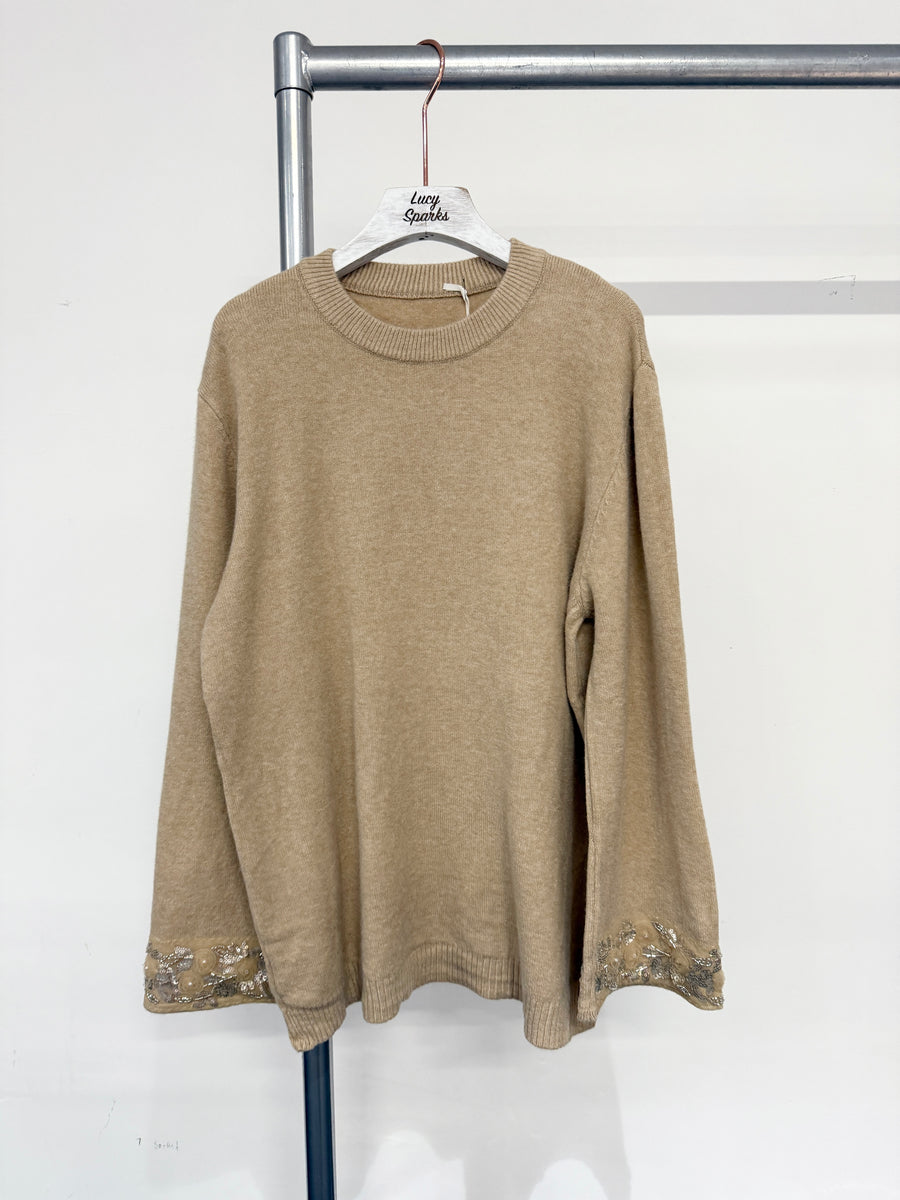 Soft Knit Jumper With Embellished Sleeve Hems