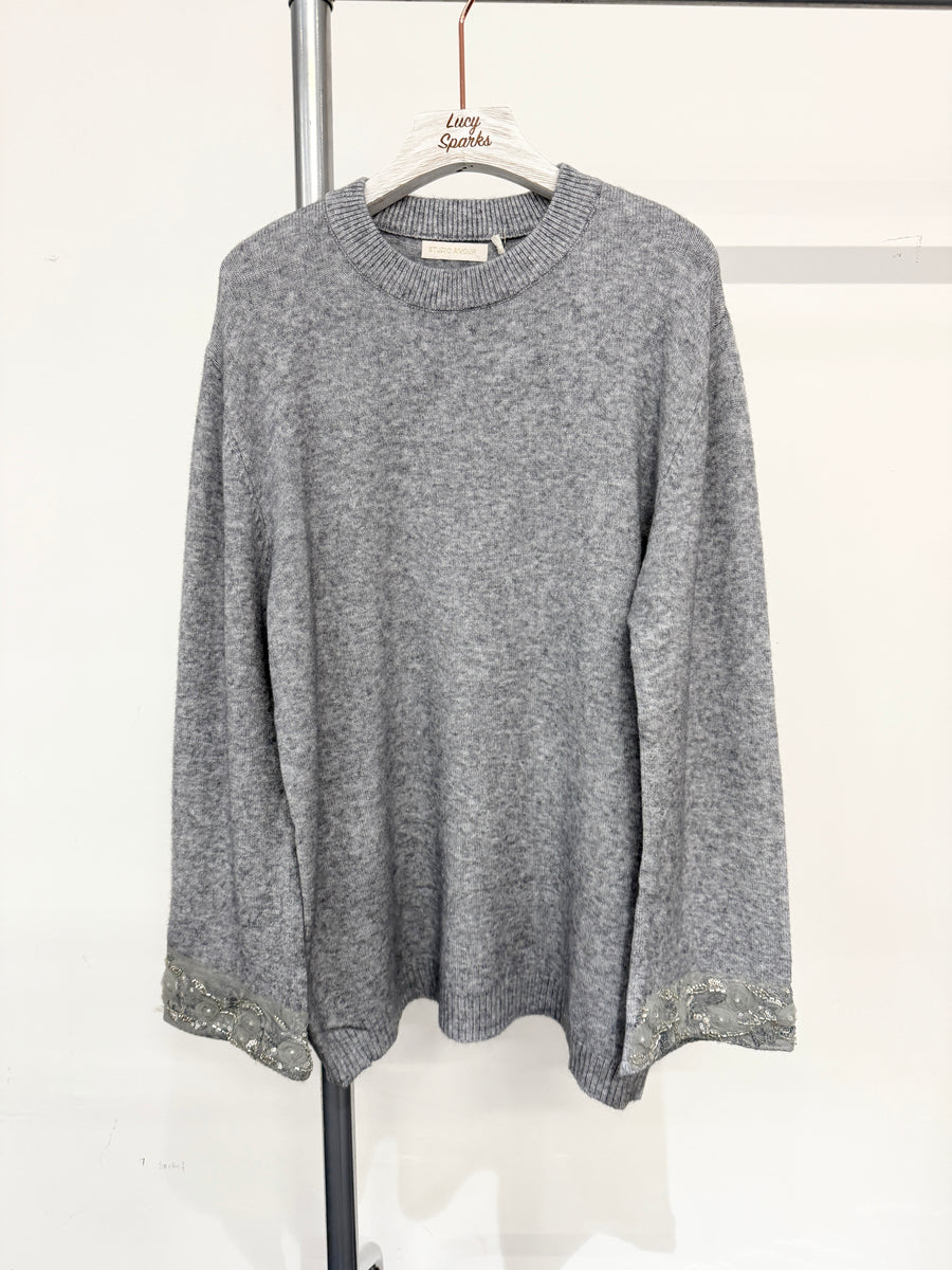 Soft Knit Jumper With Embellished Sleeve Hems