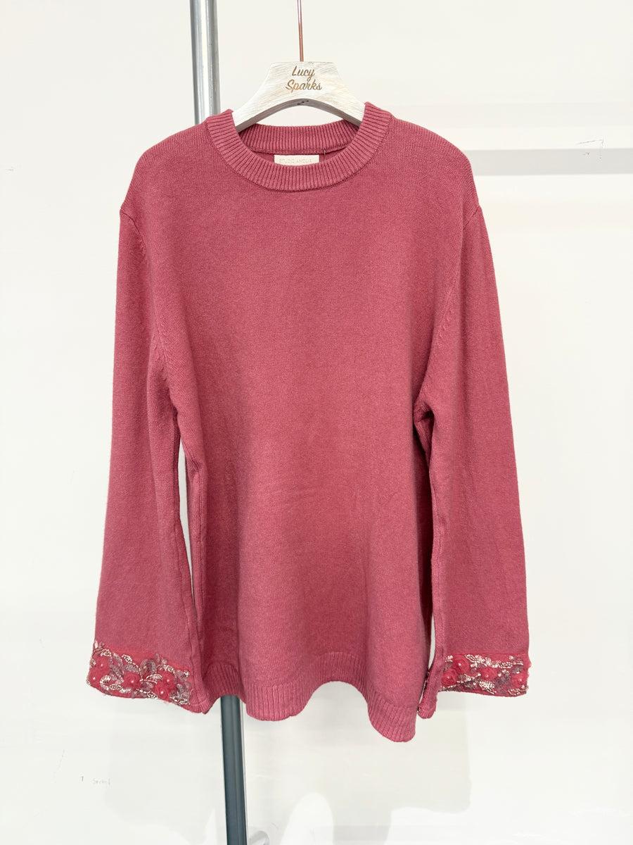 Soft Knit Jumper With Embellished Sleeve Hems