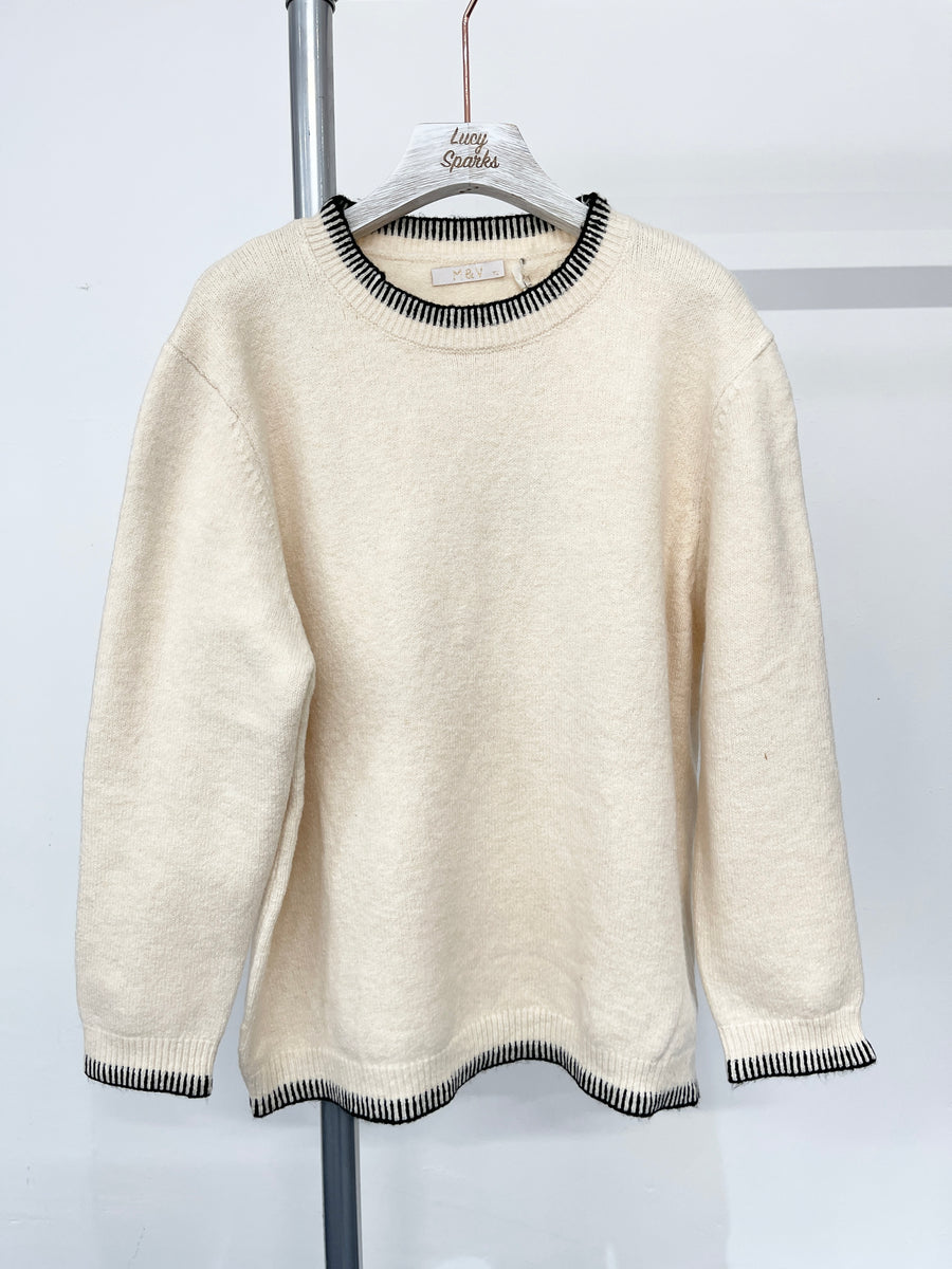 Wool Blend Chunky Soft Knit Jumper With Contrast Edging