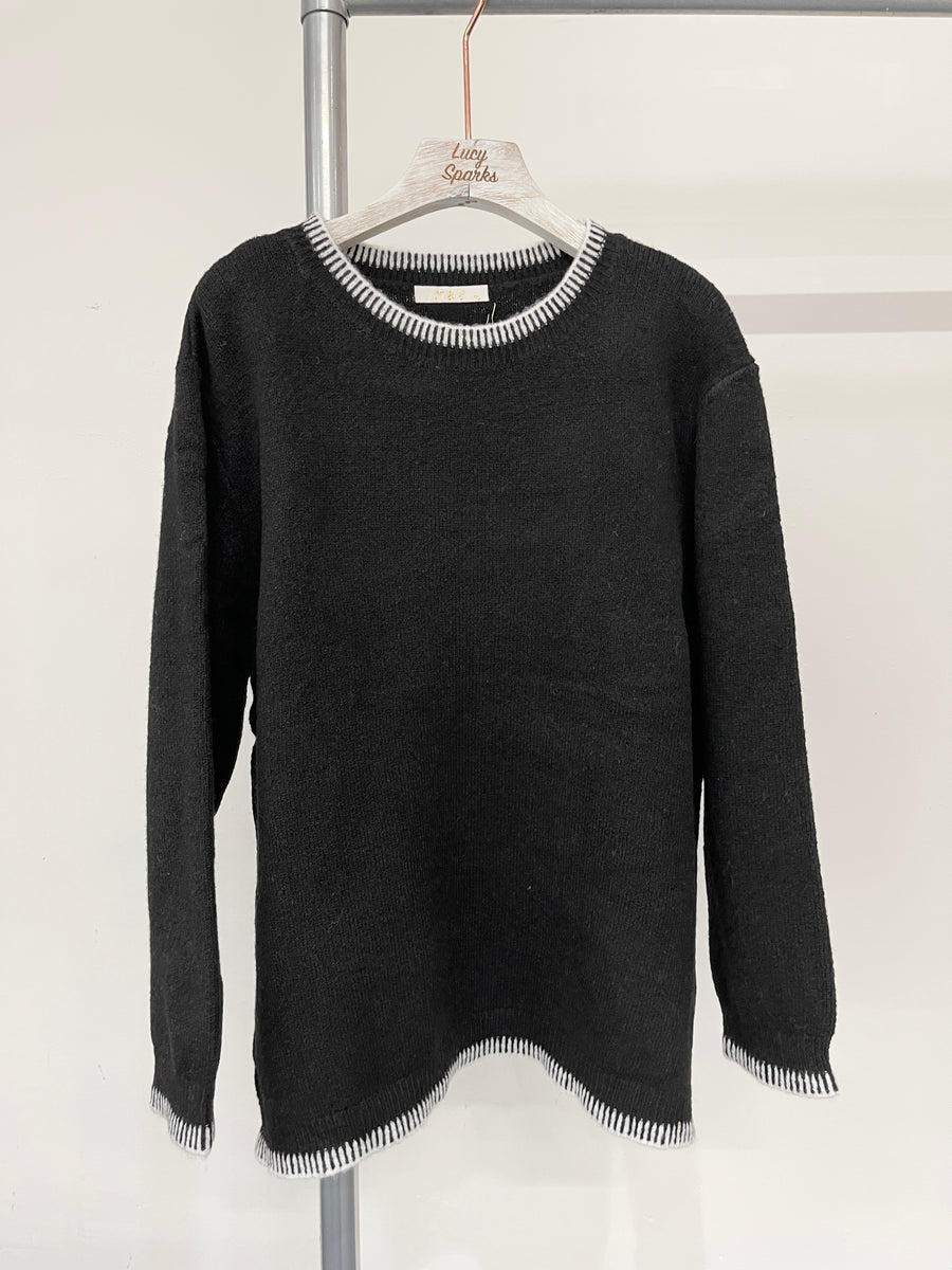 Wool Blend Chunky Soft Knit Jumper With Contrast Edging