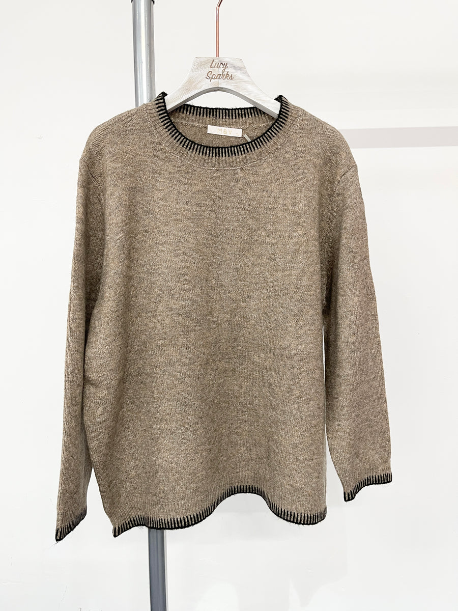 Wool Blend Chunky Soft Knit Jumper With Contrast Edging