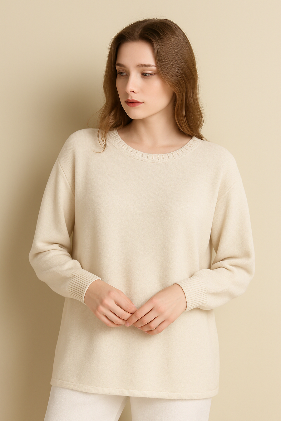 BRAIDED NECKLINE SOFT KNIT JUMPER