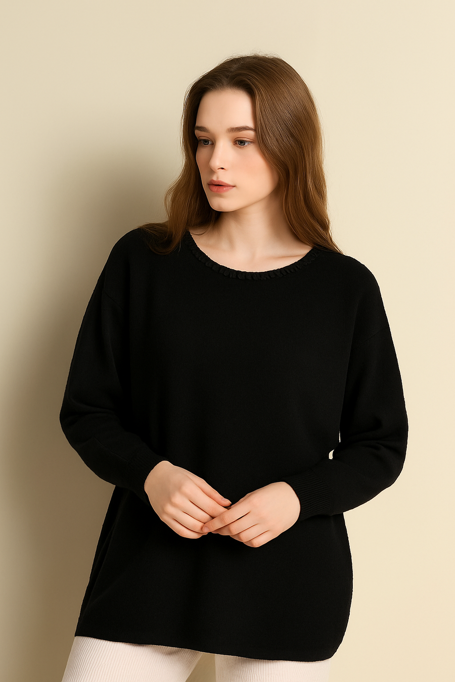 BRAIDED NECKLINE SOFT KNIT JUMPER