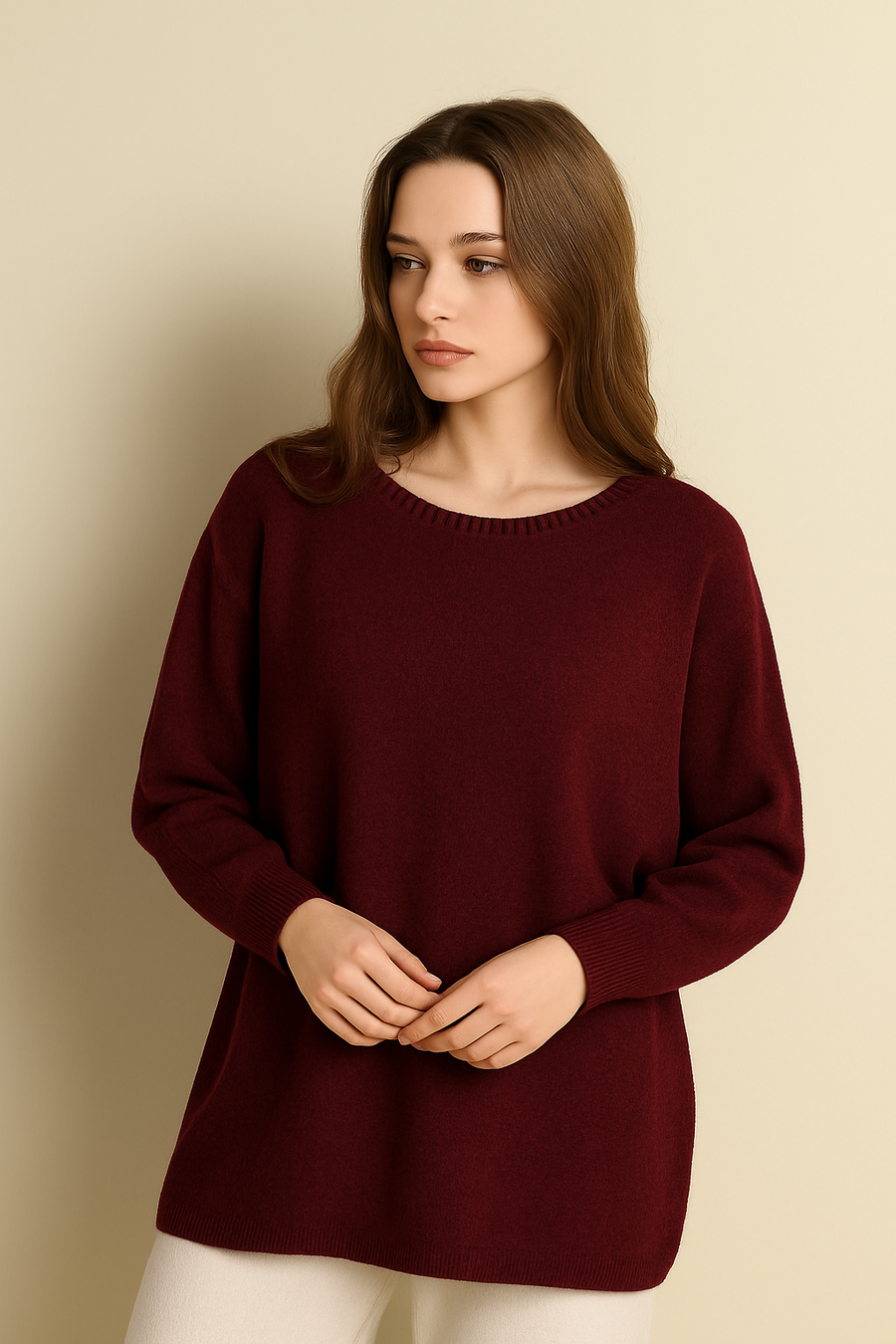 BRAIDED NECKLINE SOFT KNIT JUMPER
