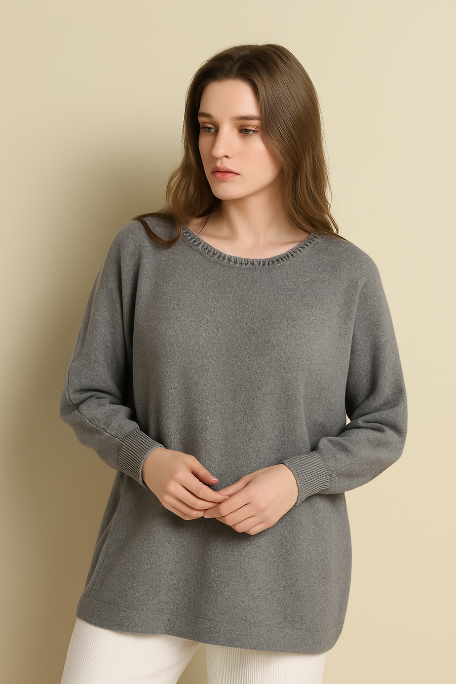 BRAIDED NECKLINE SOFT KNIT JUMPER