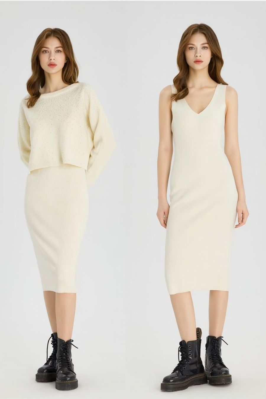 SOFT KNIT TOP AND DRESS CO-ORD SET WITH RHINESTONES