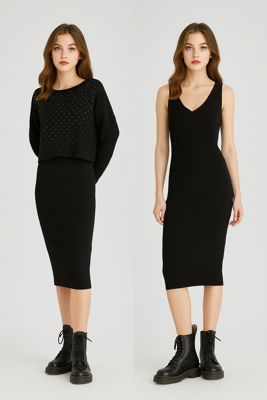 SOFT KNIT TOP AND DRESS CO-ORD SET WITH RHINESTONES
