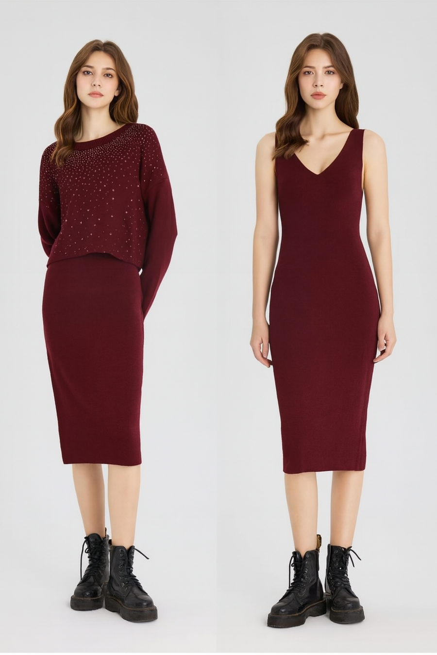 SOFT KNIT TOP AND DRESS CO-ORD SET WITH RHINESTONES