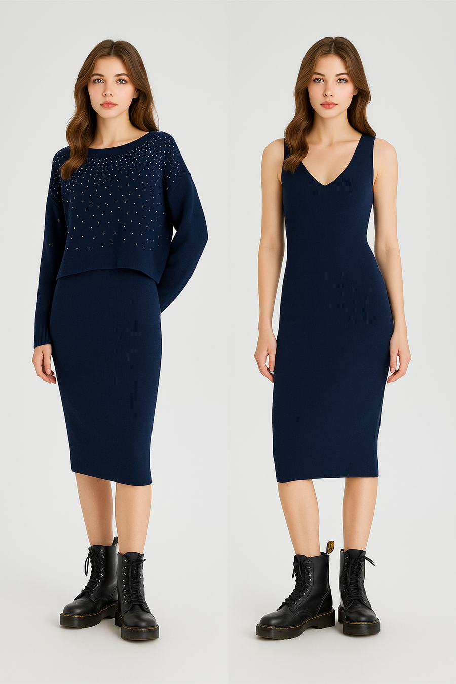 SOFT KNIT TOP AND DRESS CO-ORD SET WITH RHINESTONES
